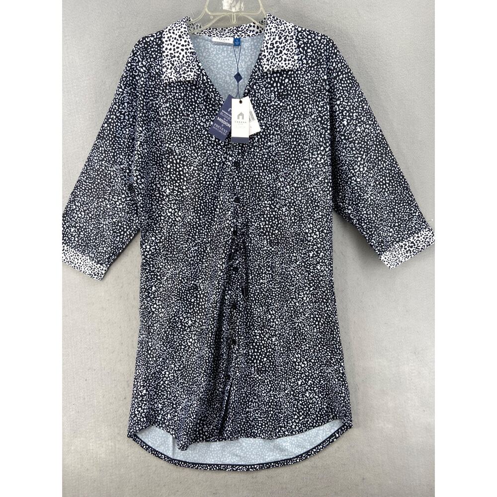 NWT Cabana Life Dress Sz L Black White 3/4 Sleeve Drawstring‎ Waist UPF 50+